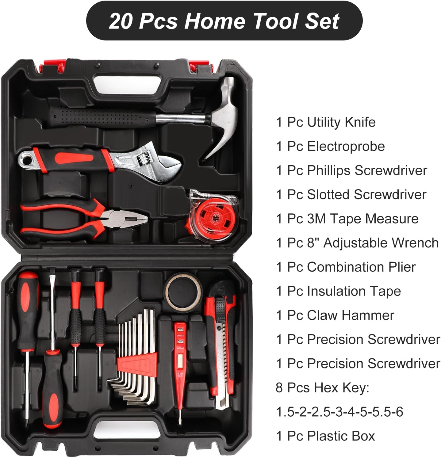 Tool Box, Basic Repair Hand Tools Kit with Portable Storage Box for Mechanic Home Office Use